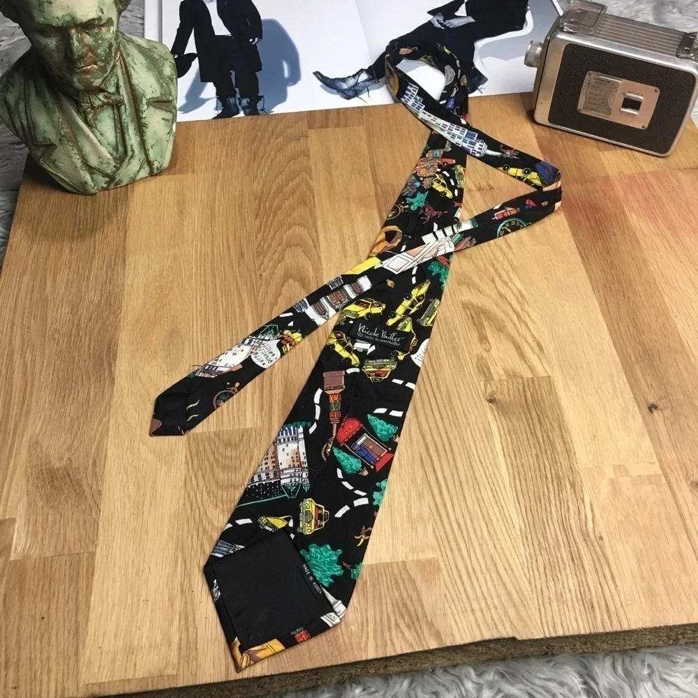 Vintage 1991 Nicole Miller NYC New York City Silk Necktie Taxi Statue of Liberty